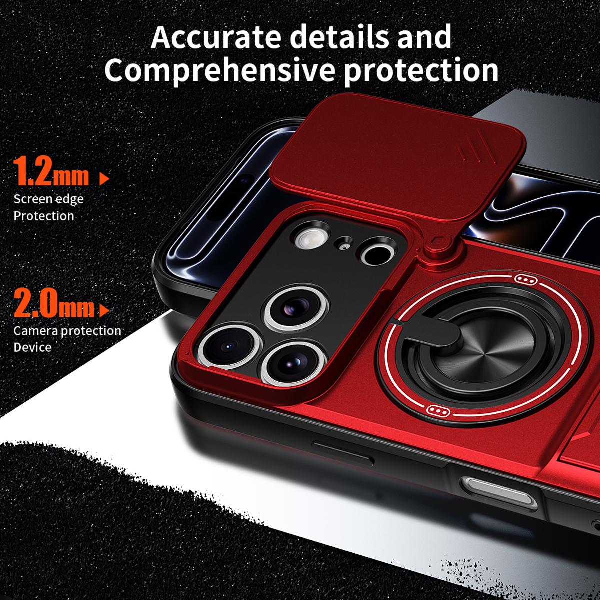 For iPhone 18 Pro Max Lens Sliding Window Multifunctional Magnetic Shockproof Phone Case - Red - EDA008865929C