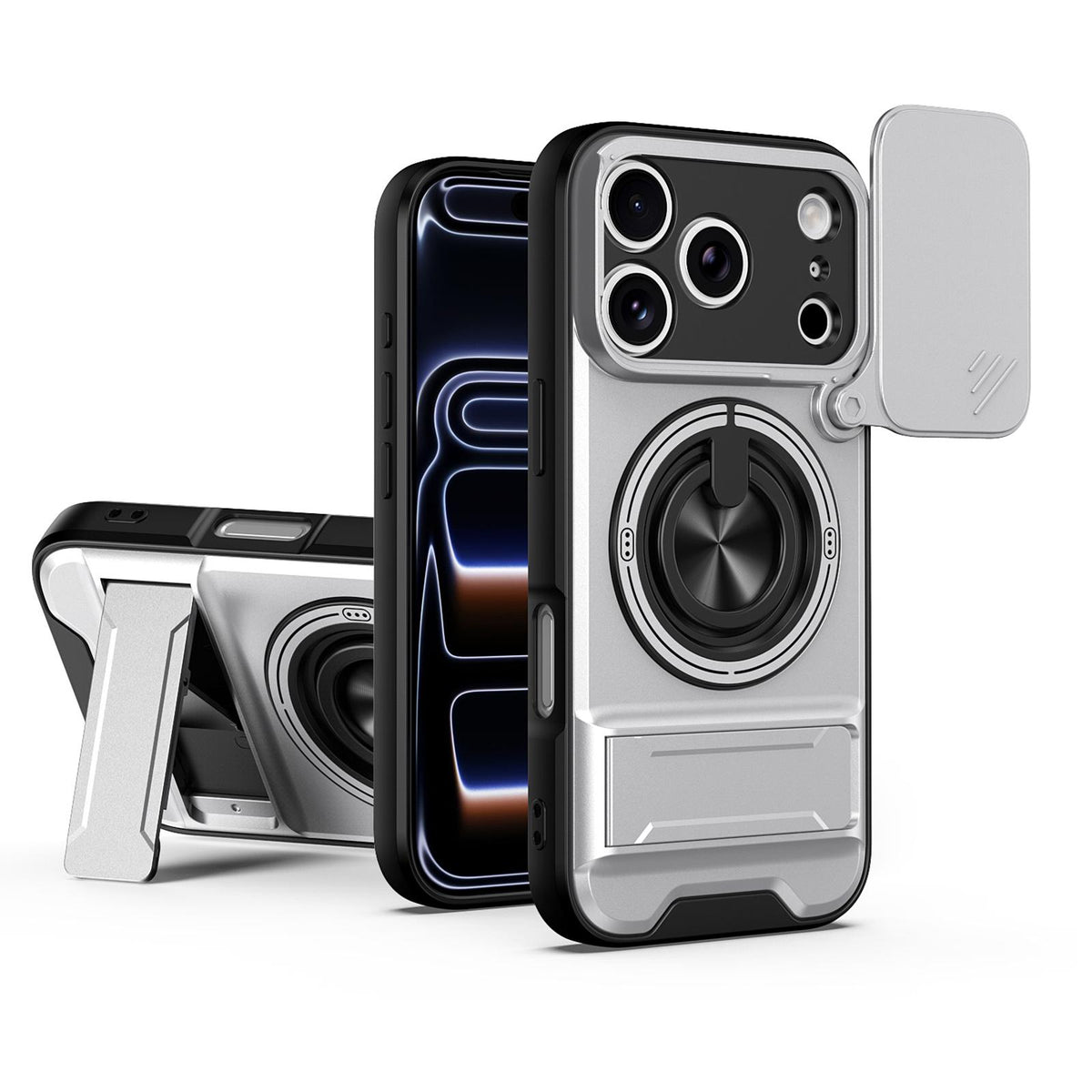 For iPhone 18 Pro Max Lens Sliding Window Multifunctional Magnetic Shockproof Phone Case - Titanium Gray - EDA008865929D