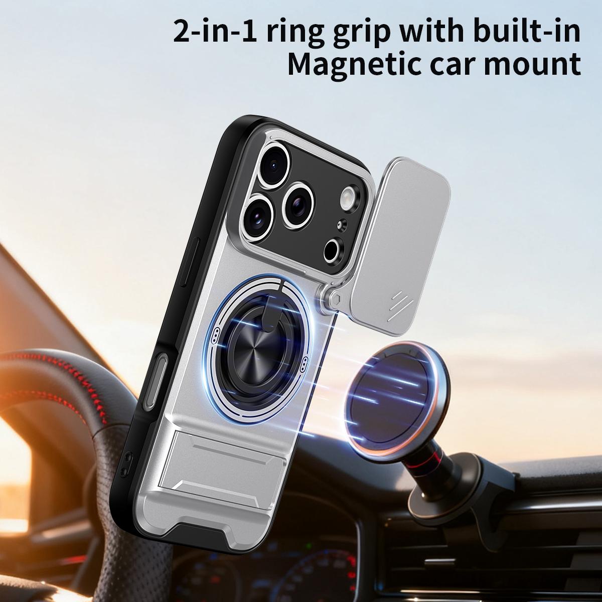 For iPhone 18 Pro Max Lens Sliding Window Multifunctional Magnetic Shockproof Phone Case - Titanium Gray - EDA008865929D