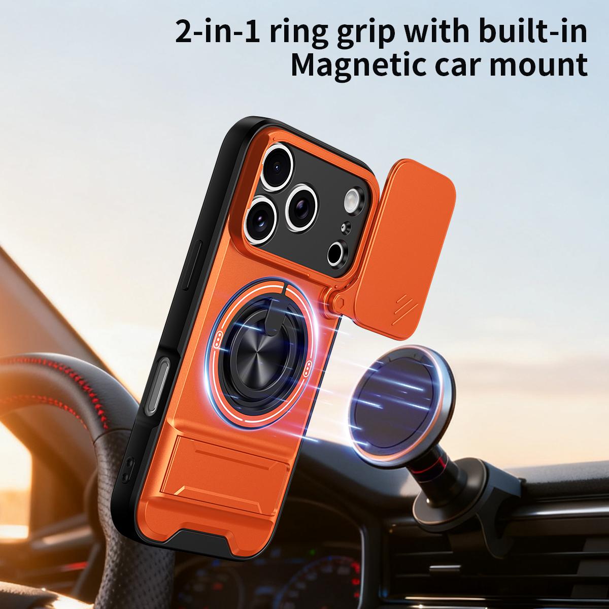 For iPhone 18 Pro Max Lens Sliding Window Multifunctional Magnetic Shockproof Phone Case - Orange - EDA008865929E