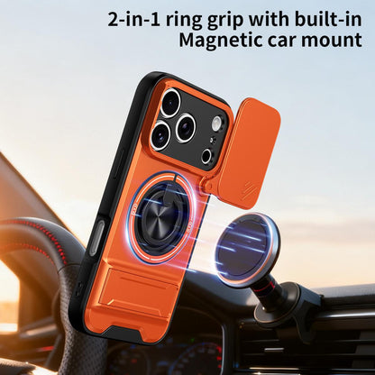 For iPhone 18 Pro Max Lens Sliding Window Multifunctional Magnetic Shockproof Phone Case - Orange - EDA008865929E
