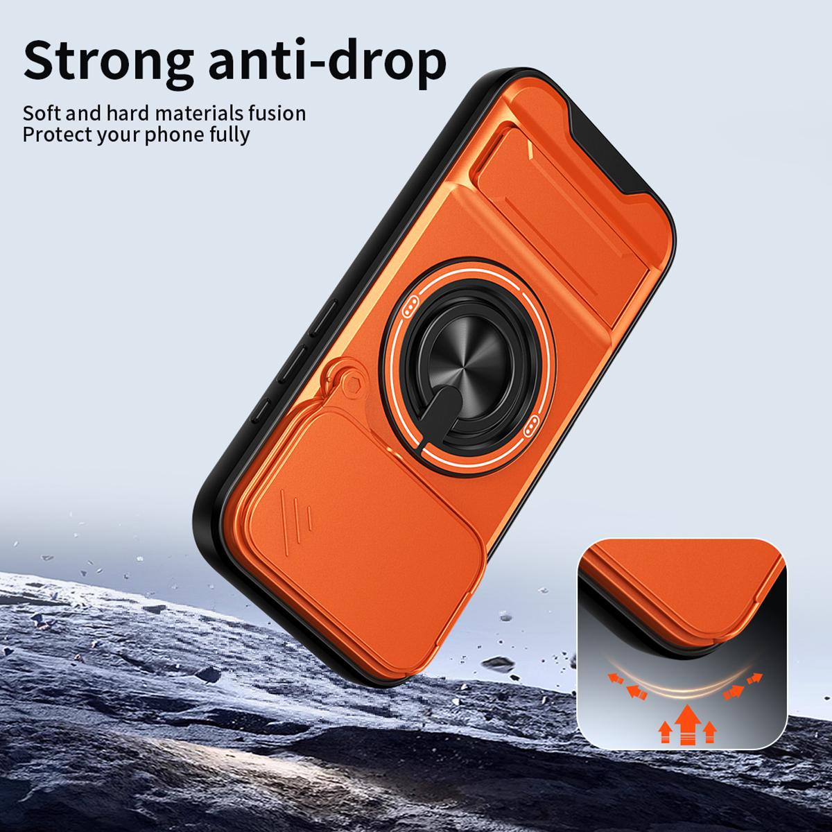 For iPhone 18 Pro Max Lens Sliding Window Multifunctional Magnetic Shockproof Phone Case - Orange - EDA008865929E