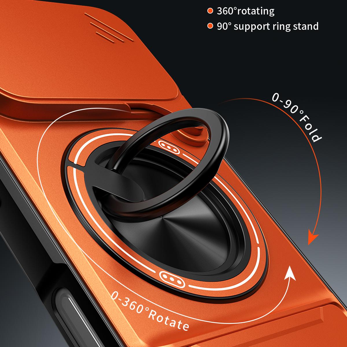 For iPhone 18 Pro Max Lens Sliding Window Multifunctional Magnetic Shockproof Phone Case - Orange - EDA008865929E
