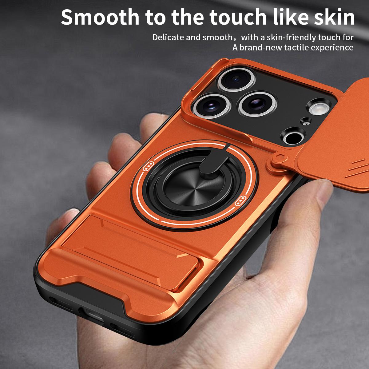 For iPhone 18 Pro Max Lens Sliding Window Multifunctional Magnetic Shockproof Phone Case - Orange - EDA008865929E