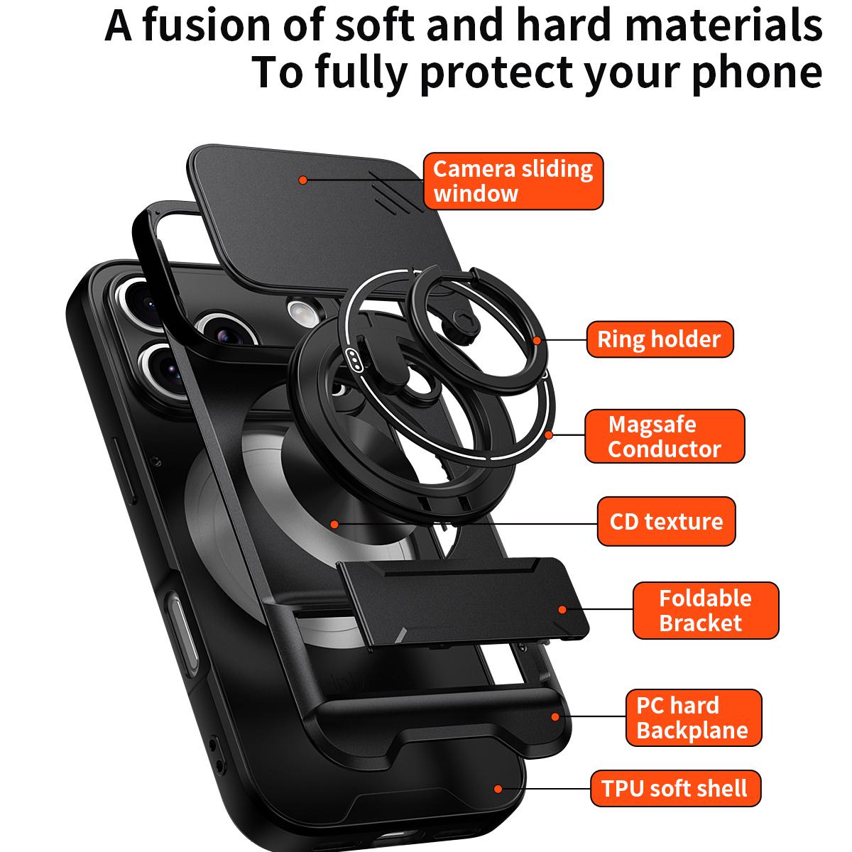 For iPhone 18 Pro Lens Sliding Window Multifunctional Magnetic Shockproof Phone Case - Black - EDA008865930B