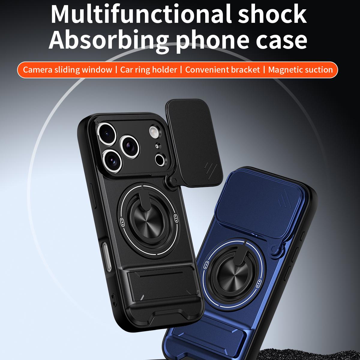 For iPhone 18 Pro Lens Sliding Window Multifunctional Magnetic Shockproof Phone Case - Black - EDA008865930B
