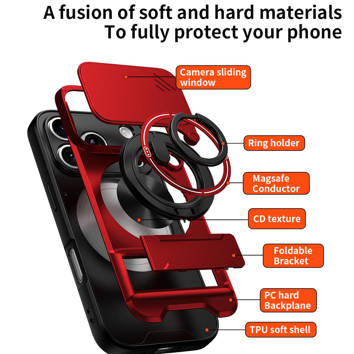 For iPhone 18 Pro Lens Sliding Window Multifunctional Magnetic Shockproof Phone Case - Red - EDA008865930C