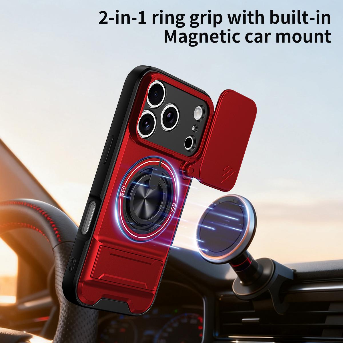 For iPhone 18 Pro Lens Sliding Window Multifunctional Magnetic Shockproof Phone Case - Red - EDA008865930C