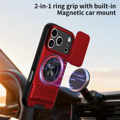 For iPhone 18 Pro Lens Sliding Window Multifunctional Magnetic Shockproof Phone Case - Red - EDA008865930C