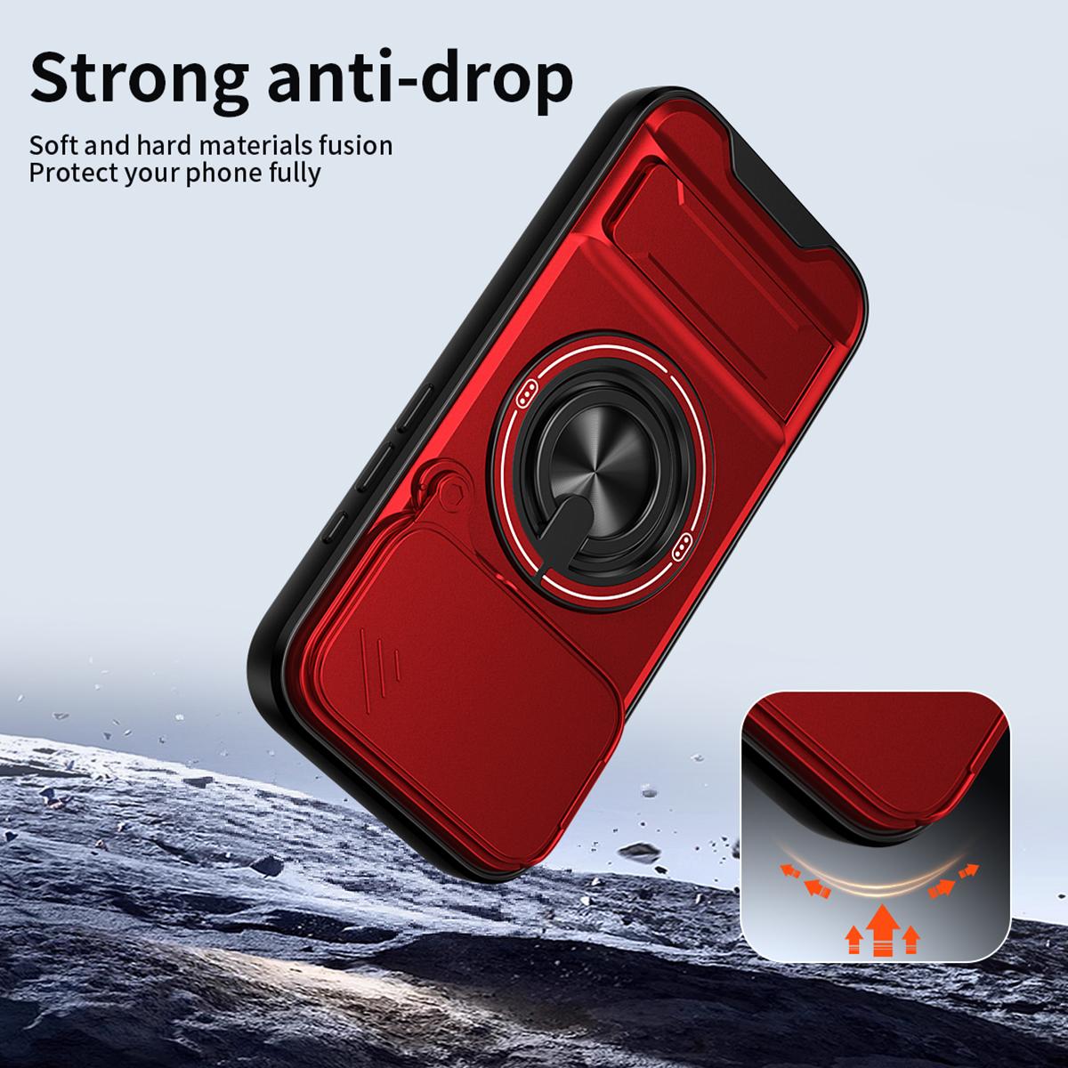 For iPhone 18 Pro Lens Sliding Window Multifunctional Magnetic Shockproof Phone Case - Red - EDA008865930C