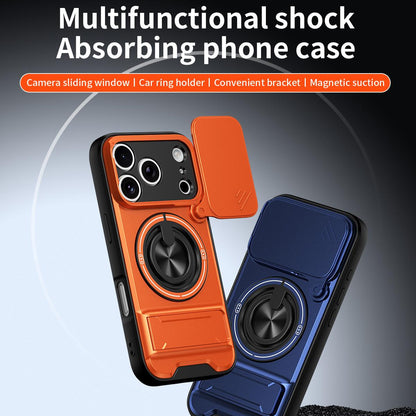 For iPhone 18 Pro Lens Sliding Window Multifunctional Magnetic Shockproof Phone Case - Orange - EDA008865930E