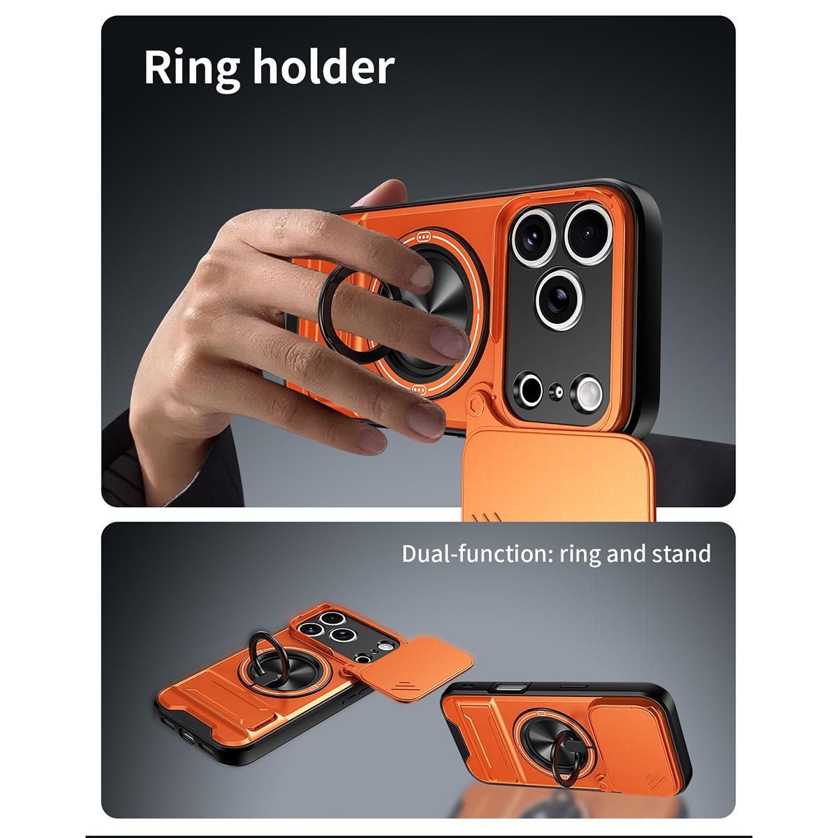 For iPhone 18 Pro Lens Sliding Window Multifunctional Magnetic Shockproof Phone Case - Orange - EDA008865930E