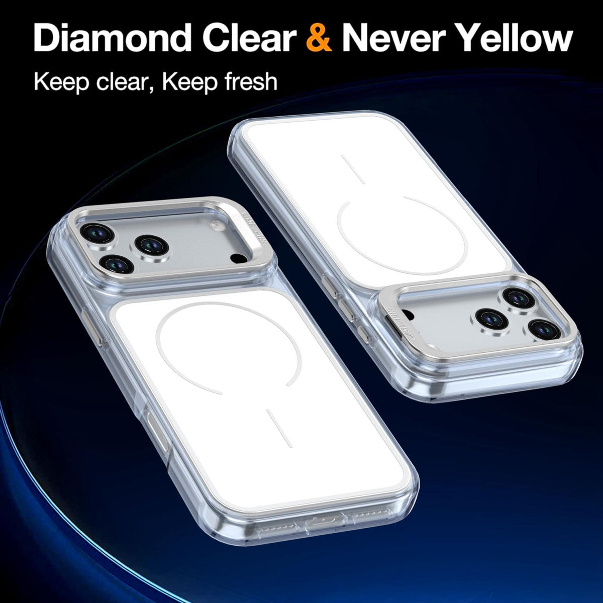 For iPhone 18 Pro Max Bright Color Blocking Camera Bracket Magnetic Phone Case - White - EDA008875319A