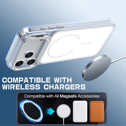 For iPhone 18 Pro Max Bright Color Blocking Camera Bracket Magnetic Phone Case - White - EDA008875319A