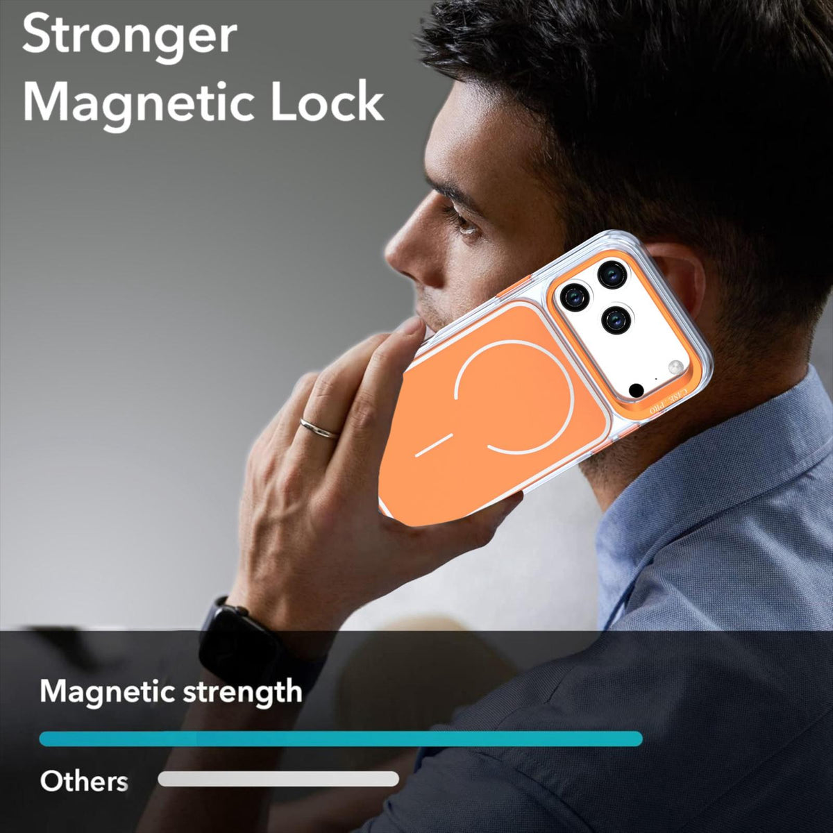 For iPhone 18 Pro Max Bright Color Blocking Camera Bracket Magnetic Phone Case - Orange - EDA008875319B