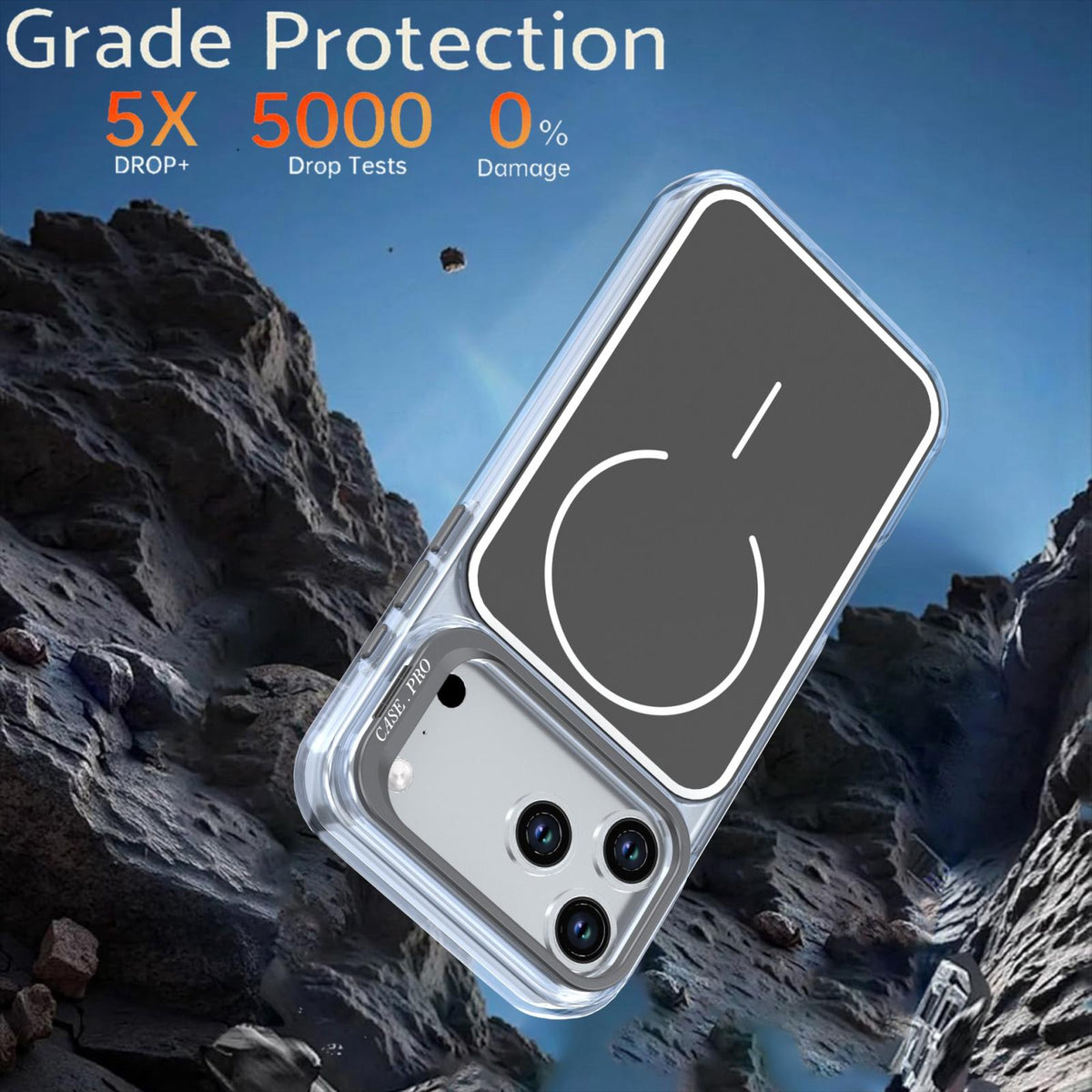 For iPhone 18 Pro Max Bright Color Blocking Camera Bracket Magnetic Phone Case - Black - EDA008875319D