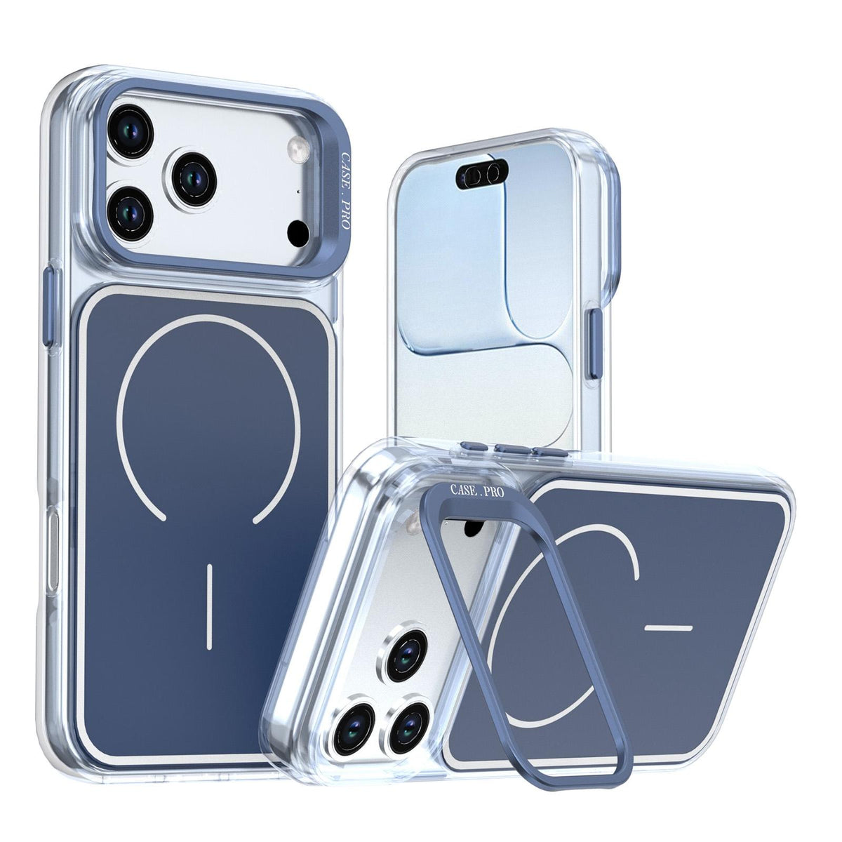 For iPhone 18 Pro Max Bright Color Blocking Camera Bracket Magnetic Phone Case - Blue - EDA008875319F