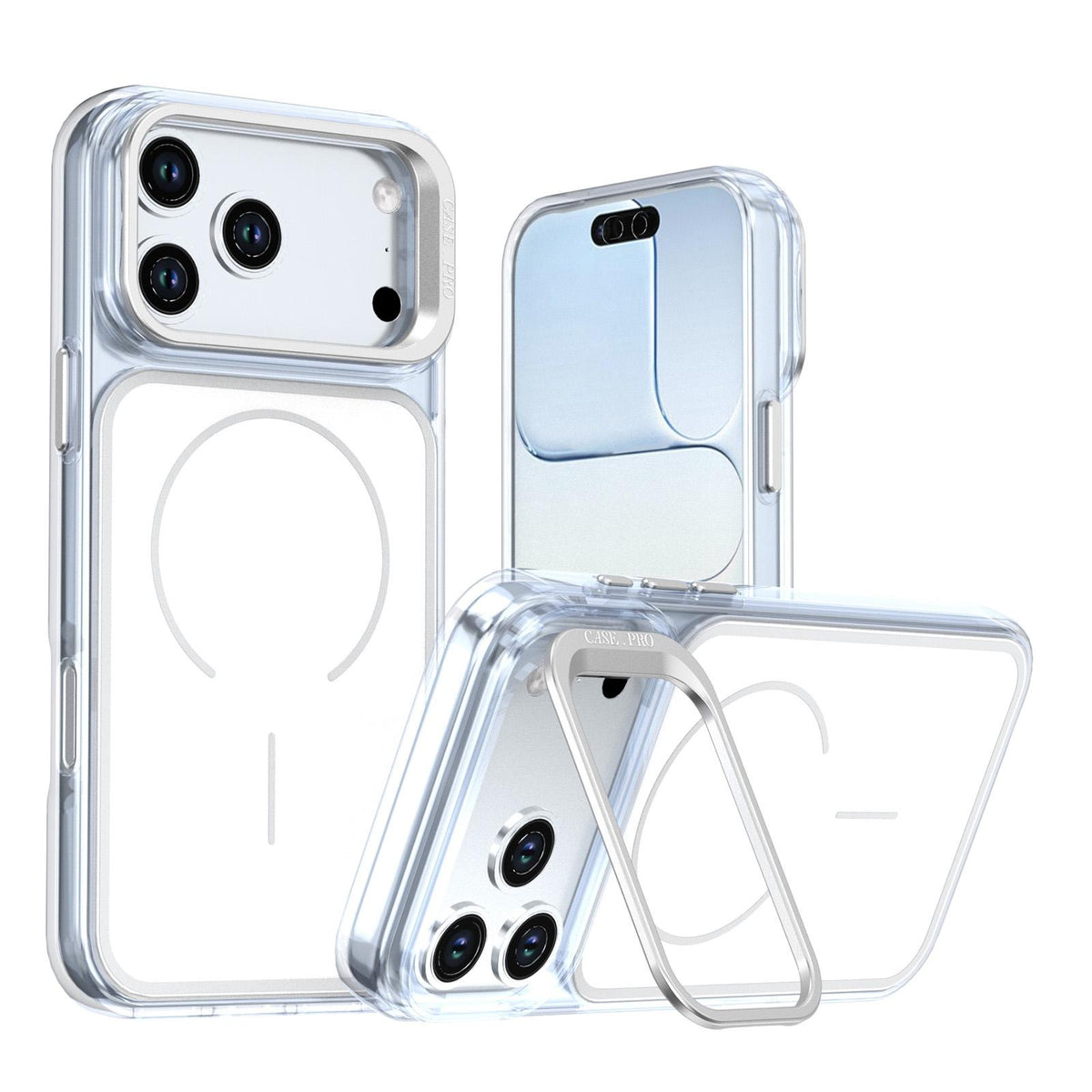 For iPhone 18 Pro Bright Color Blocking Camera Bracket Magnetic Phone Case - White - EDA008875320A