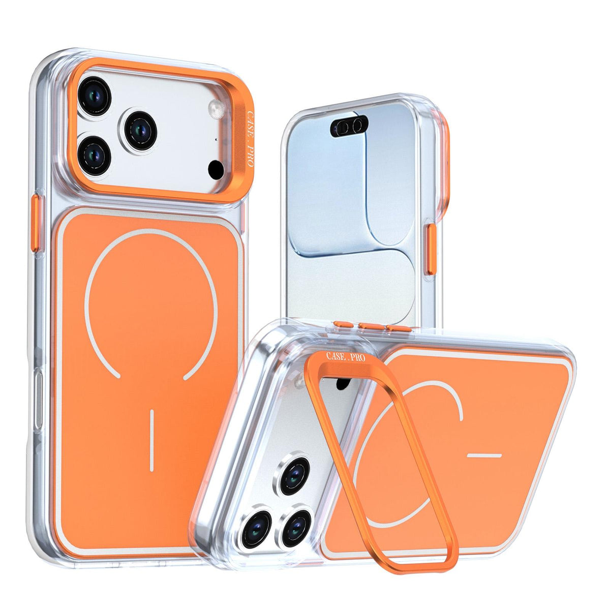 For iPhone 18 Pro Bright Color Blocking Camera Bracket Magnetic Phone Case - Orange - EDA008875320B