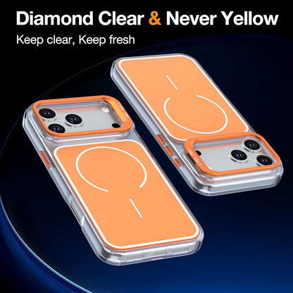 For iPhone 18 Pro Bright Color Blocking Camera Bracket Magnetic Phone Case - Orange - EDA008875320B