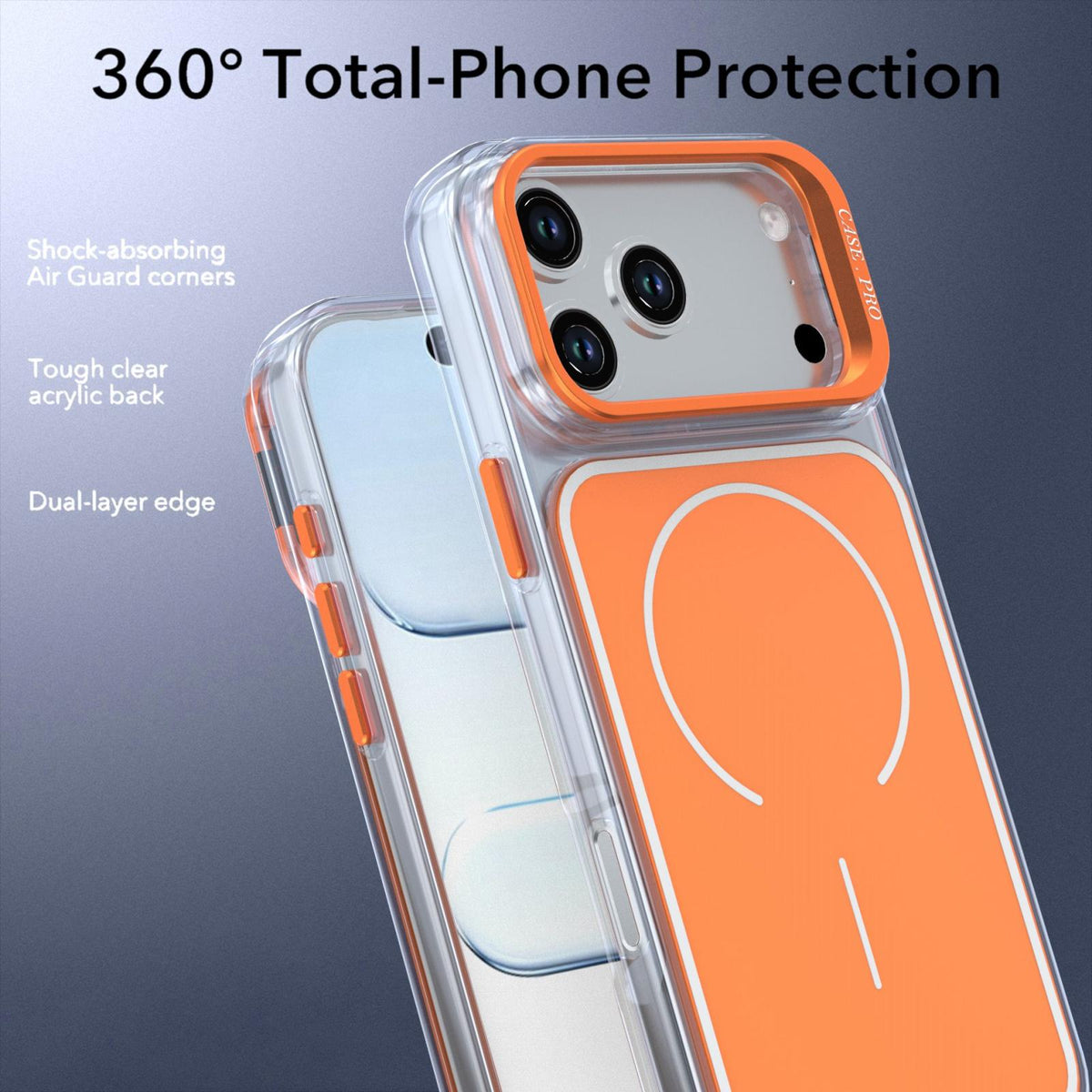 For iPhone 18 Pro Bright Color Blocking Camera Bracket Magnetic Phone Case - Orange - EDA008875320B