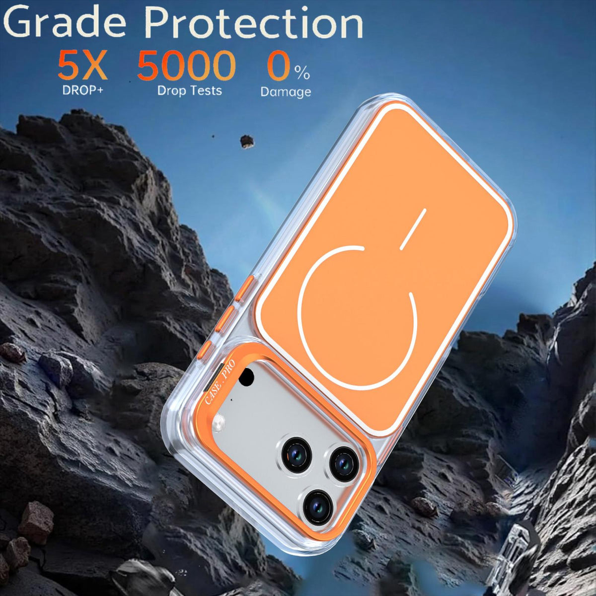 For iPhone 18 Pro Bright Color Blocking Camera Bracket Magnetic Phone Case - Orange - EDA008875320B