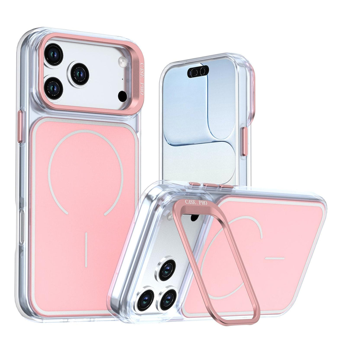 For iPhone 18 Pro Bright Color Blocking Camera Bracket Magnetic Phone Case - Pink - EDA008875320C
