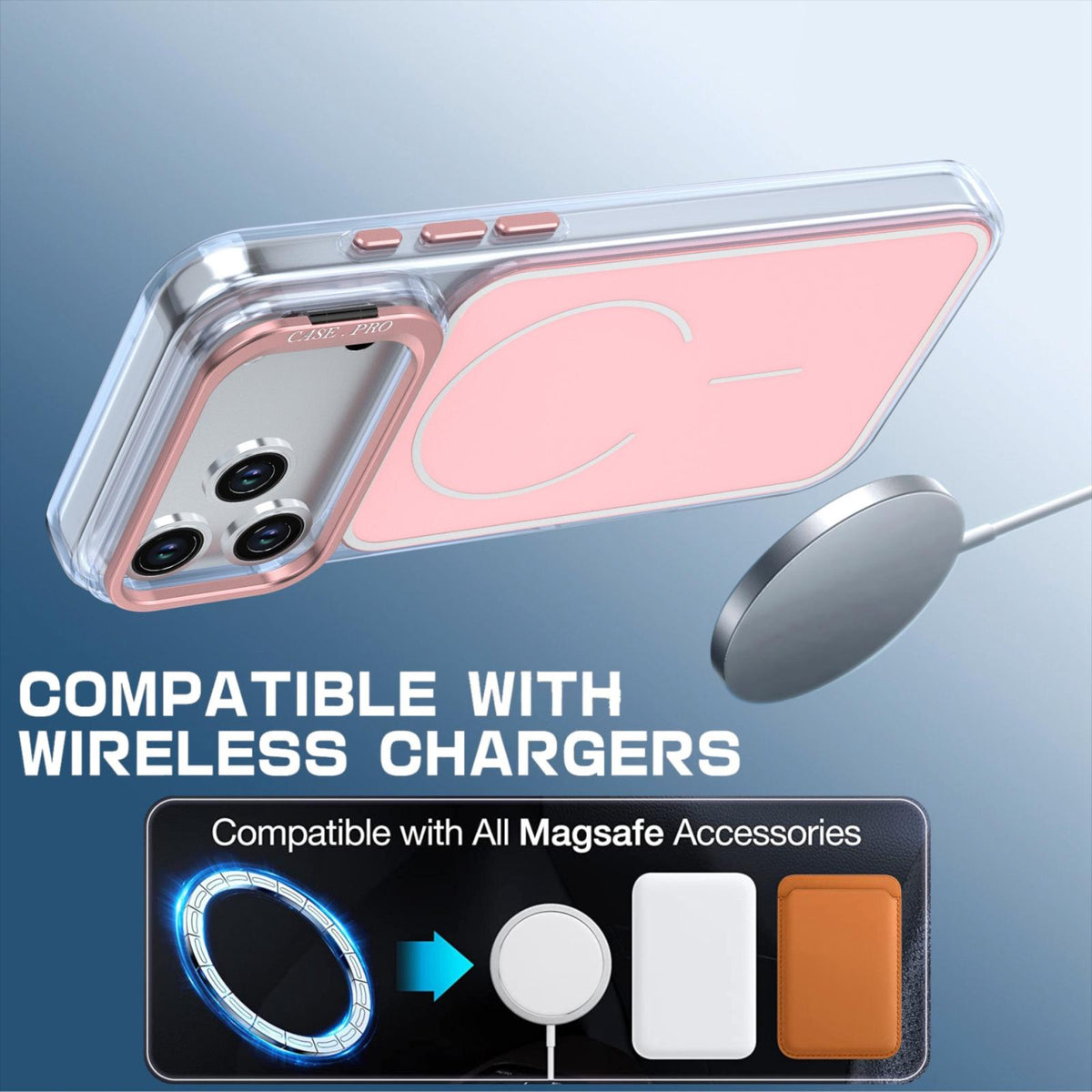 For iPhone 18 Pro Bright Color Blocking Camera Bracket Magnetic Phone Case - Pink - EDA008875320C