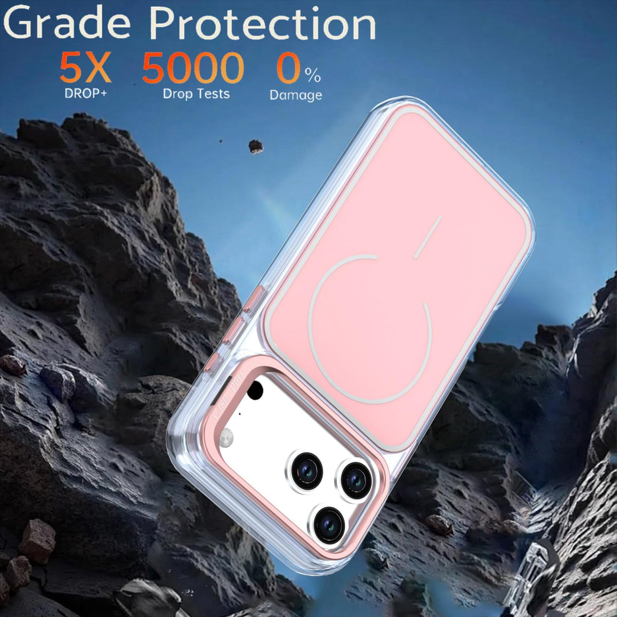 For iPhone 18 Pro Bright Color Blocking Camera Bracket Magnetic Phone Case - Pink - EDA008875320C