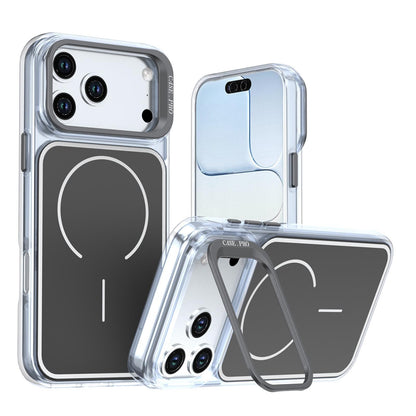 For iPhone 18 Pro Bright Color Blocking Camera Bracket Magnetic Phone Case - Black - EDA008875320D