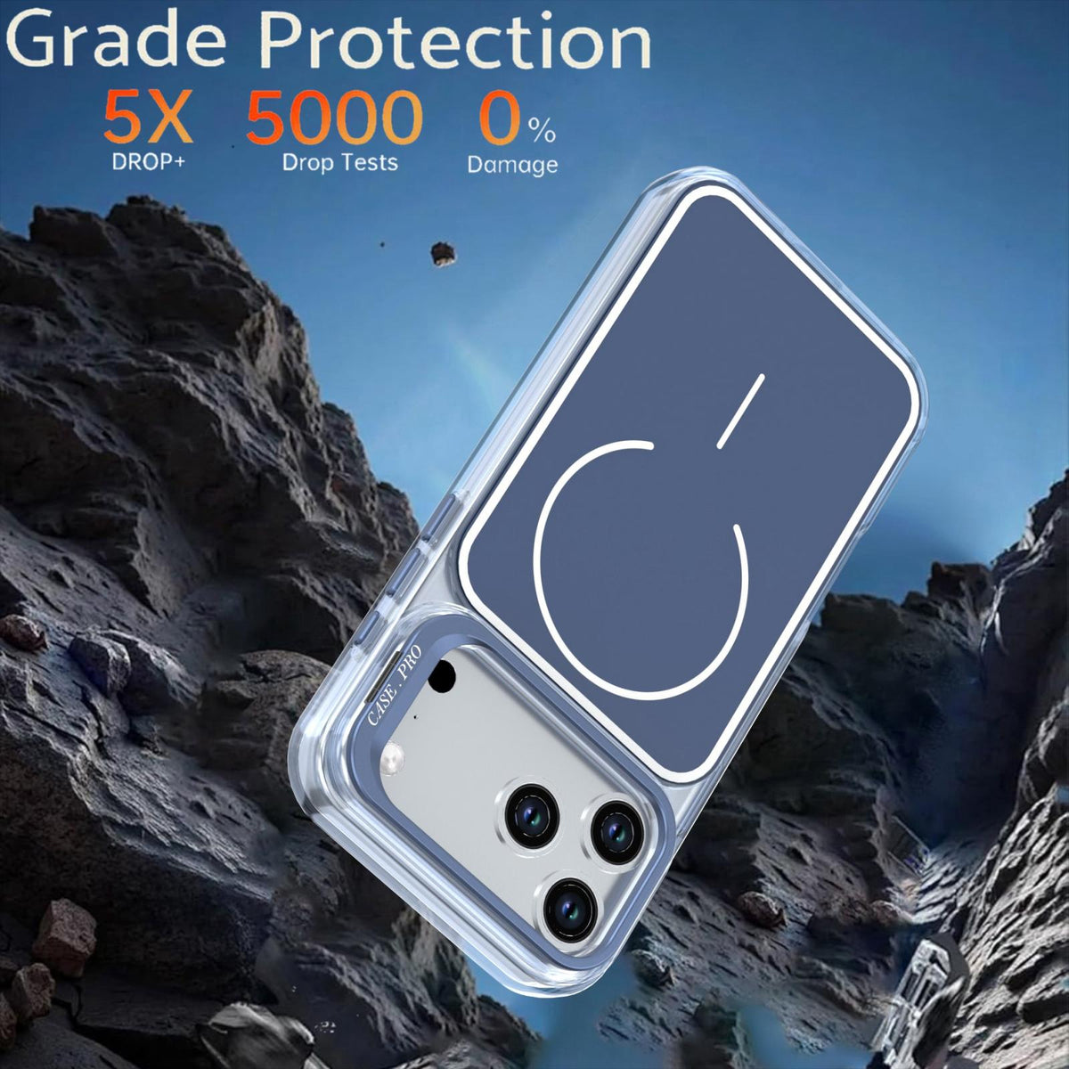 For iPhone 18 Pro Bright Color Blocking Camera Bracket Magnetic Phone Case - Blue - EDA008875320F