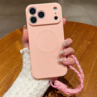 For iPhone 18 Pro Solid Color Liquid Silicone Magnetic Phone Case with Lanyard - Pink - EDA008879025H