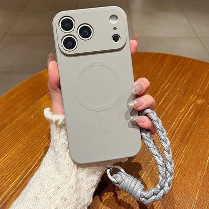 For iPhone 18 Pro Solid Color Liquid Silicone Magnetic Phone Case with Lanyard - Grey - EDA008879025L