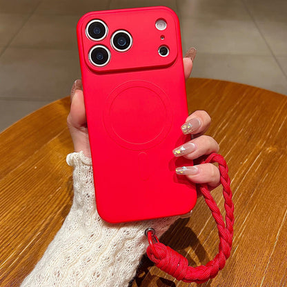 For iPhone 18 Pro Max Solid Color Liquid Silicone Magnetic Phone Case with Lanyard - Red - EDA008879026B
