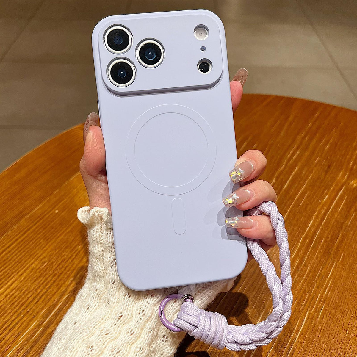 For iPhone 18 Pro Max Solid Color Liquid Silicone Magnetic Phone Case with Lanyard - Lilac Purple - EDA008879026E