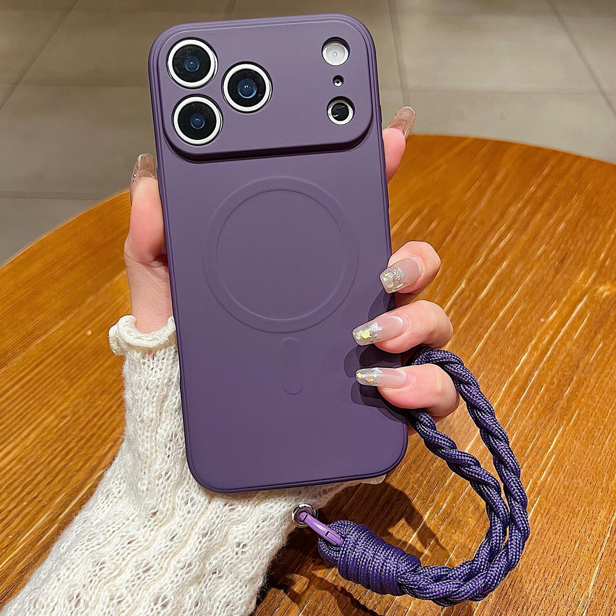 For iPhone 18 Pro Max Solid Color Liquid Silicone Magnetic Phone Case with Lanyard - Dark Purple - EDA008879026G