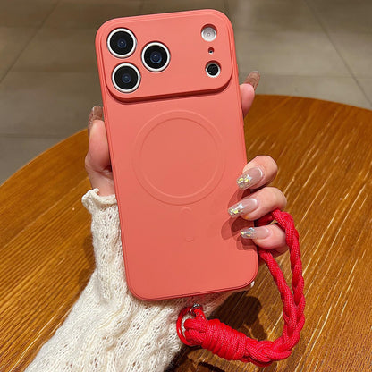 For iPhone 18 Pro Max Solid Color Liquid Silicone Magnetic Phone Case with Lanyard - Grass Purple - EDA008879026I