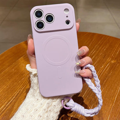 For iPhone 18 Pro Max Solid Color Liquid Silicone Magnetic Phone Case with Lanyard - Lilac - EDA008879026K