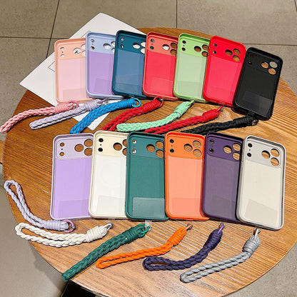 For iPhone 18 Pro Max Solid Color Liquid Silicone Magnetic Phone Case with Lanyard - Black - EDA008879026A