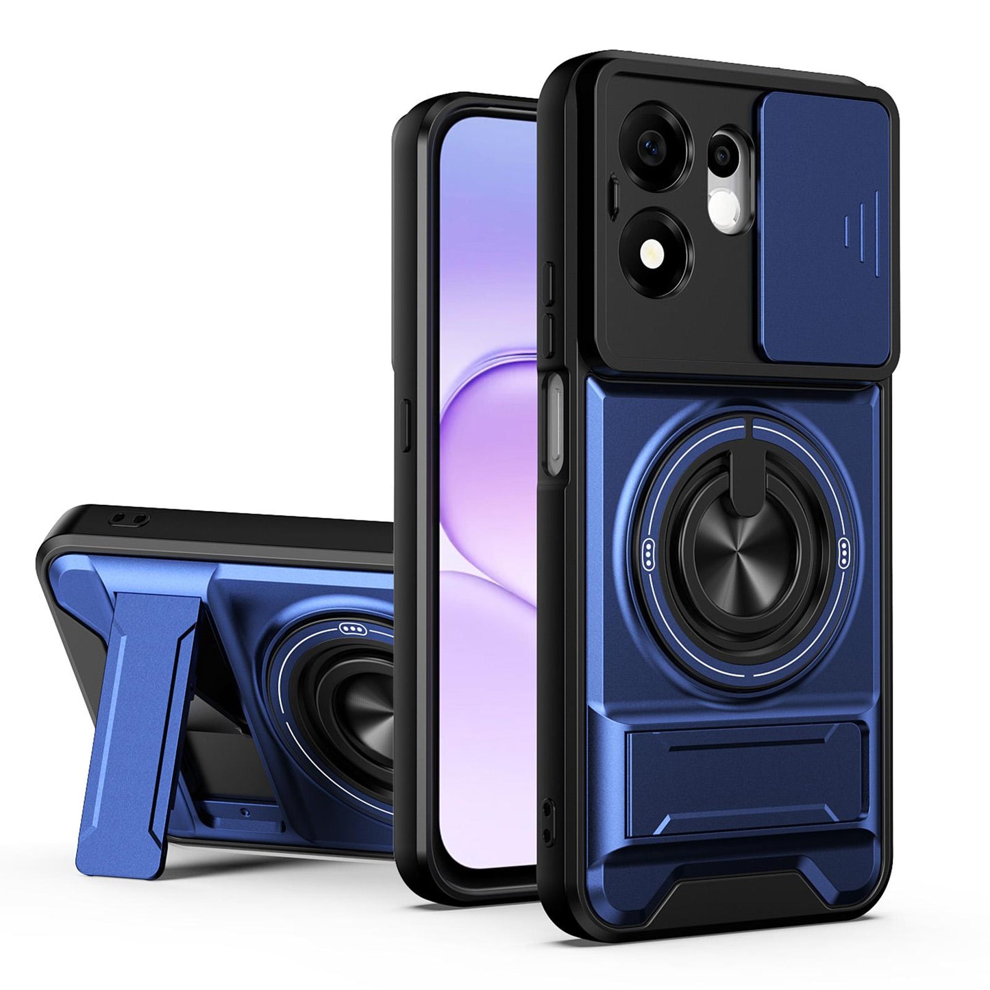 For Honor 600 Smart 5G Lens Sliding Window Multifunctional Magnetic Shockproof Phone Case(Royal Blue)