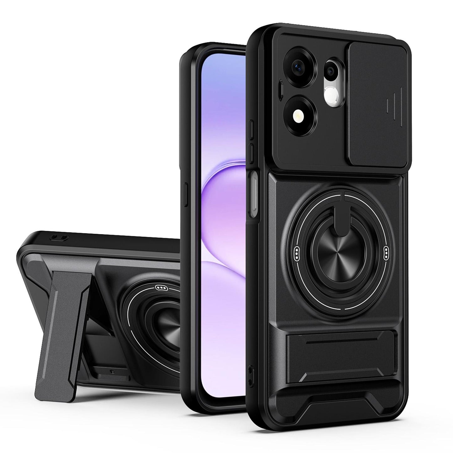 For Honor 600 Smart 5G Lens Sliding Window Multifunctional Magnetic Shockproof Phone Case(Black)