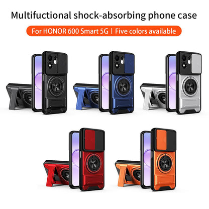 For Honor 600 Smart 5G Lens Sliding Window Multifunctional Magnetic Shockproof Phone Case(Black)