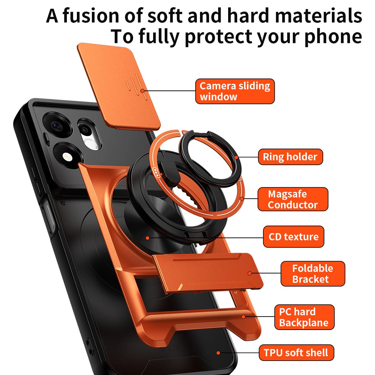 For Honor 600 Smart 5G Lens Sliding Window Multifunctional Magnetic Shockproof Phone Case(Black)