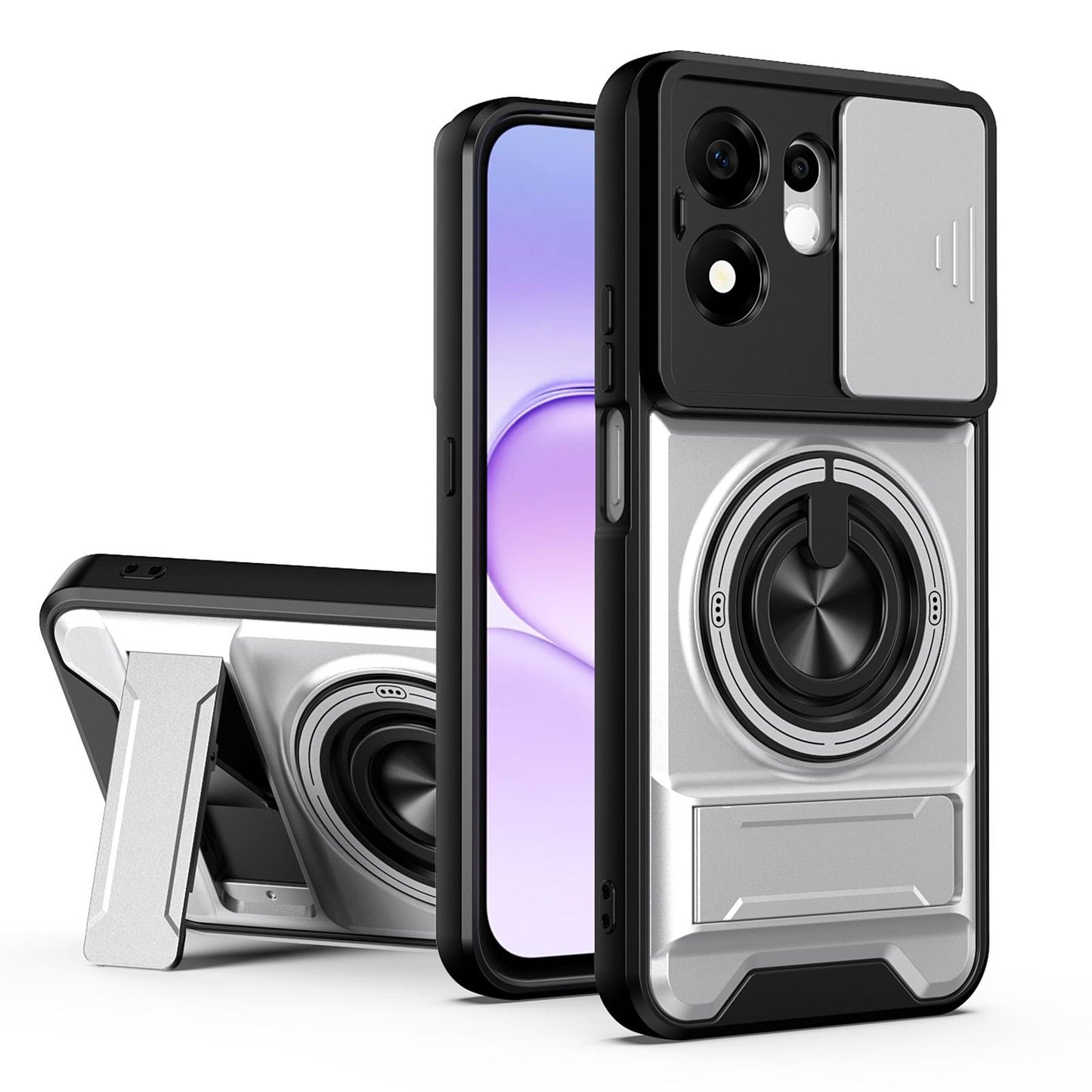 For Honor 600 Smart 5G Lens Sliding Window Multifunctional Magnetic Shockproof Phone Case(Titanium Gray)
