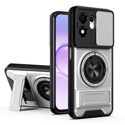 For Honor 600 Smart 5G Lens Sliding Window Multifunctional Magnetic Shockproof Phone Case(Titanium Gray)