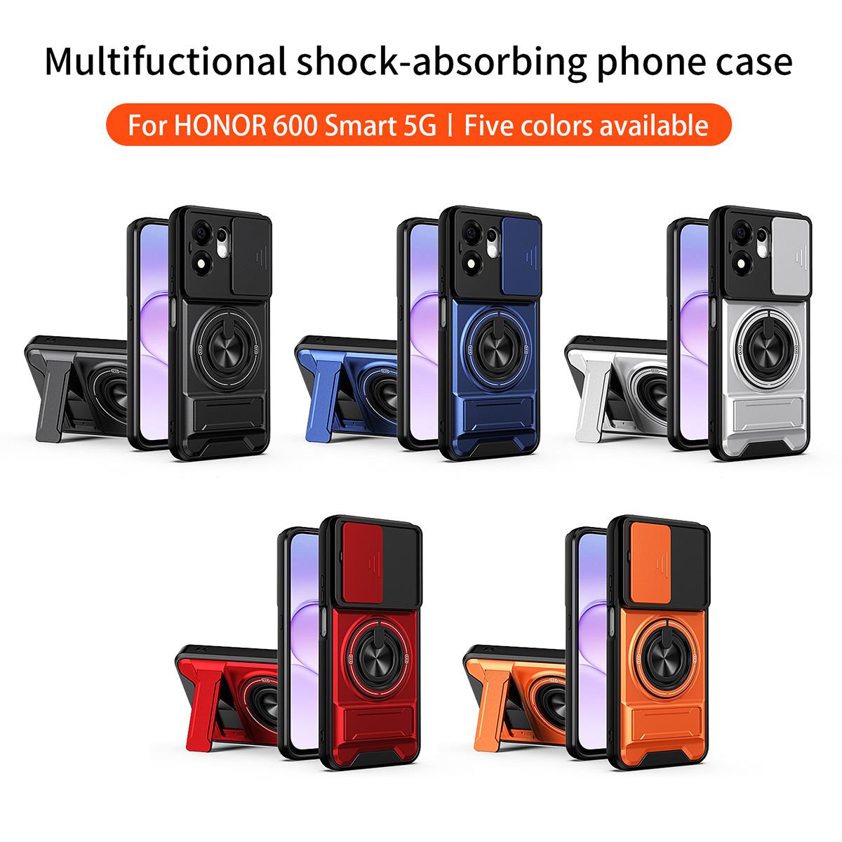 For Honor 600 Smart 5G Lens Sliding Window Multifunctional Magnetic Shockproof Phone Case(Orange)