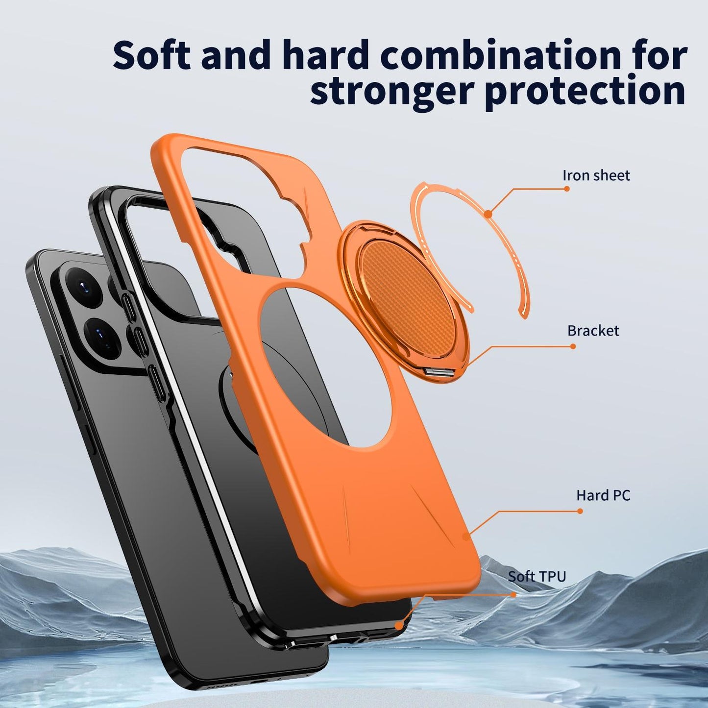For Xiaomi 17T Pro 5G Metal Rotation Holder MagSafe TPU Hybrid PC Phone Case(Orange)