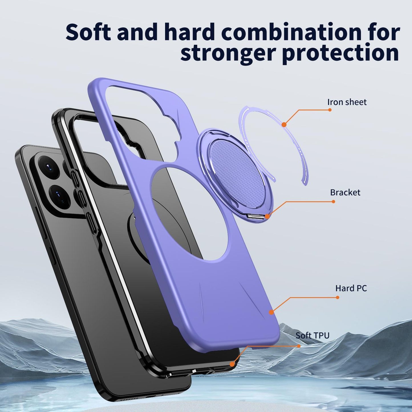 For Xiaomi 17T Pro 5G Metal Rotation Holder MagSafe TPU Hybrid PC Phone Case(Purple)