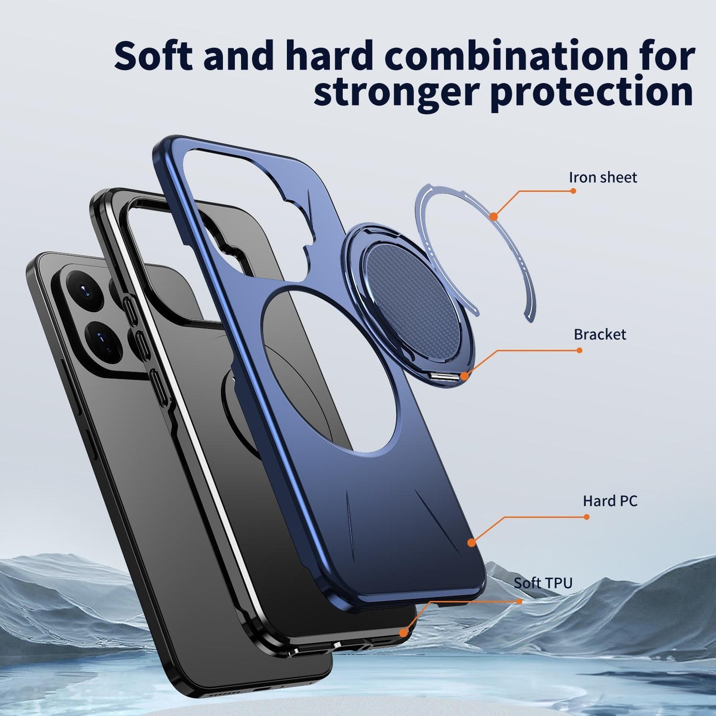 For Xiaomi 17T Pro 5G Metal Rotation Holder MagSafe TPU Hybrid PC Phone Case(Navy Blue)