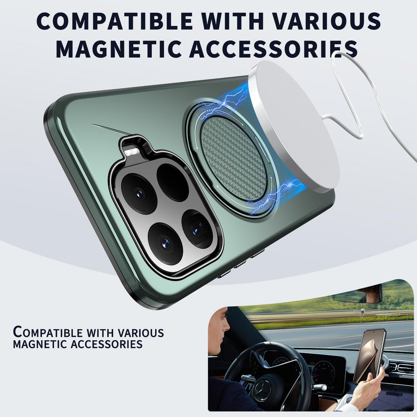 For Xiaomi 17T 5G Metal Rotation Holder MagSafe TPU Hybrid PC Phone Case(Grey Green)
